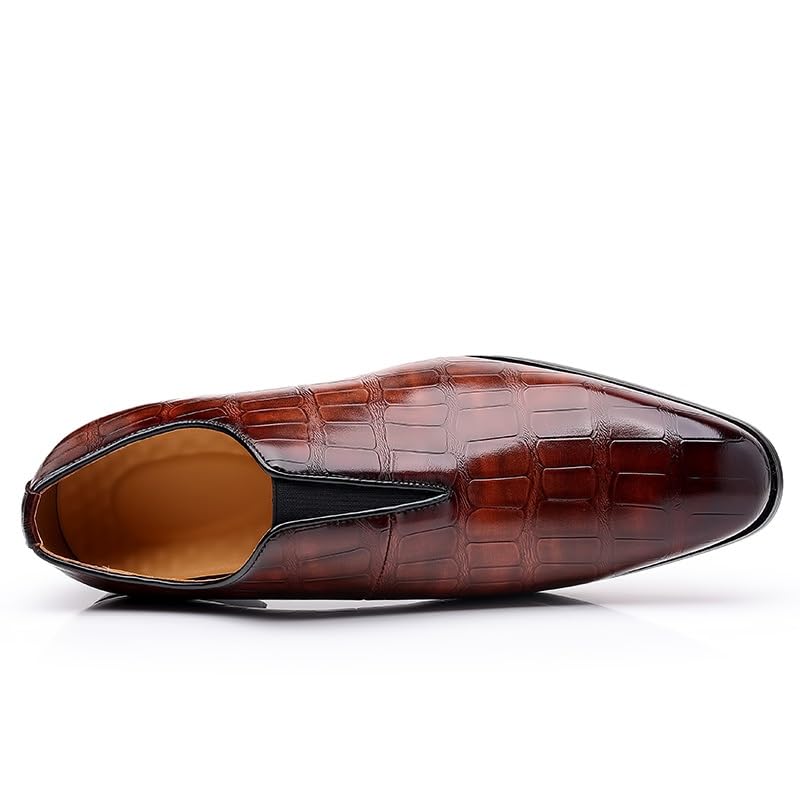 Dress Oxford Shoes for Men Slip On Pointed Burnished Toe Stone Pattern Oxford Shoes Block Heel Resistant Non Slip Low Top Outdoor4