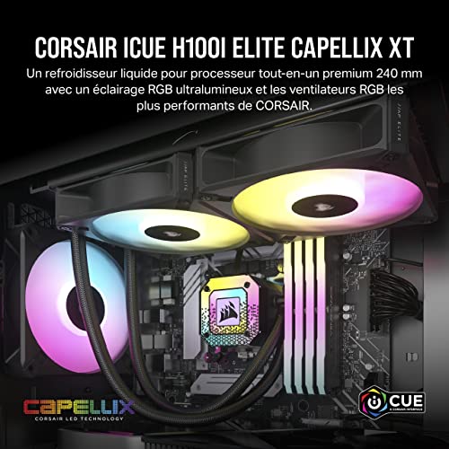 Corsair iCUE H100i ELITE CAPELLIX XT Refroidisseur de CPU Liquide - Deux Ventilateurs AF120 RGB ELITE - Radiateur 240mm - Intel® LGA 1700, 1200, 115X, 2066, AMD® AM5, AM4 - Noir
