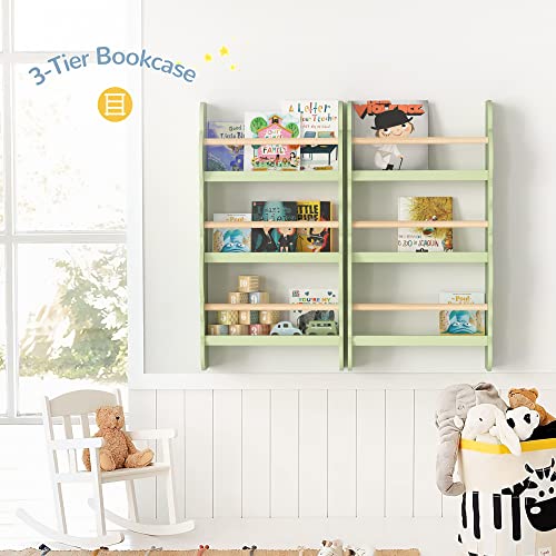 Curipeer Kids Bookshelf, 3-Tier Kids Wall Mounted Bookshelf Organizer For Kids, Kids Bookcase And Bookshelf, Open Book Shelf In Nursery, Bedroom, Baby's Room, Green #TOP1