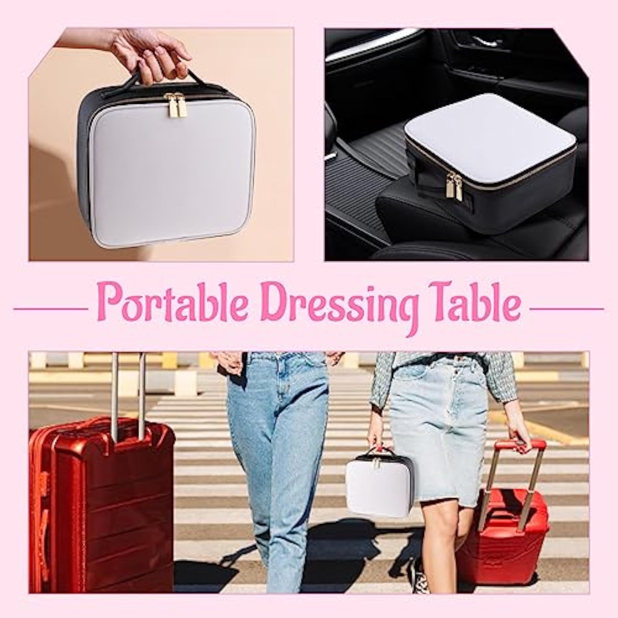 Travel Makeup Train Case with Mirror and Lights