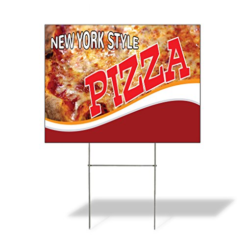 Fastasticdeals Weatherproof Yard Sign New York Style Pizza Advertising Printing A Red Lawn Garden 24x18 Inches 2 Sides Print