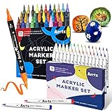 Arrtx Acrylic Paint Pens 62PCS, Water Based Acrylic Markers, Paint Markers for Rock Painting, Dual Tip Brush Tip Acrylic Painting Supplies for Fabric Painting, Ceramic, Fabric, Canvas, Wood, Glass