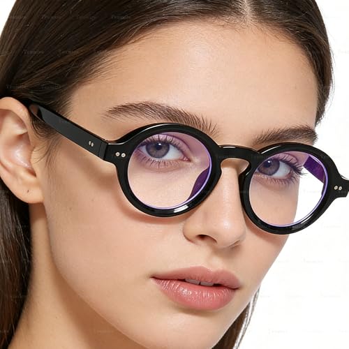 Image of Round Black Glasses for Men Women Thick Circle Blue Light Glasses Hippie Costume Eyewear
