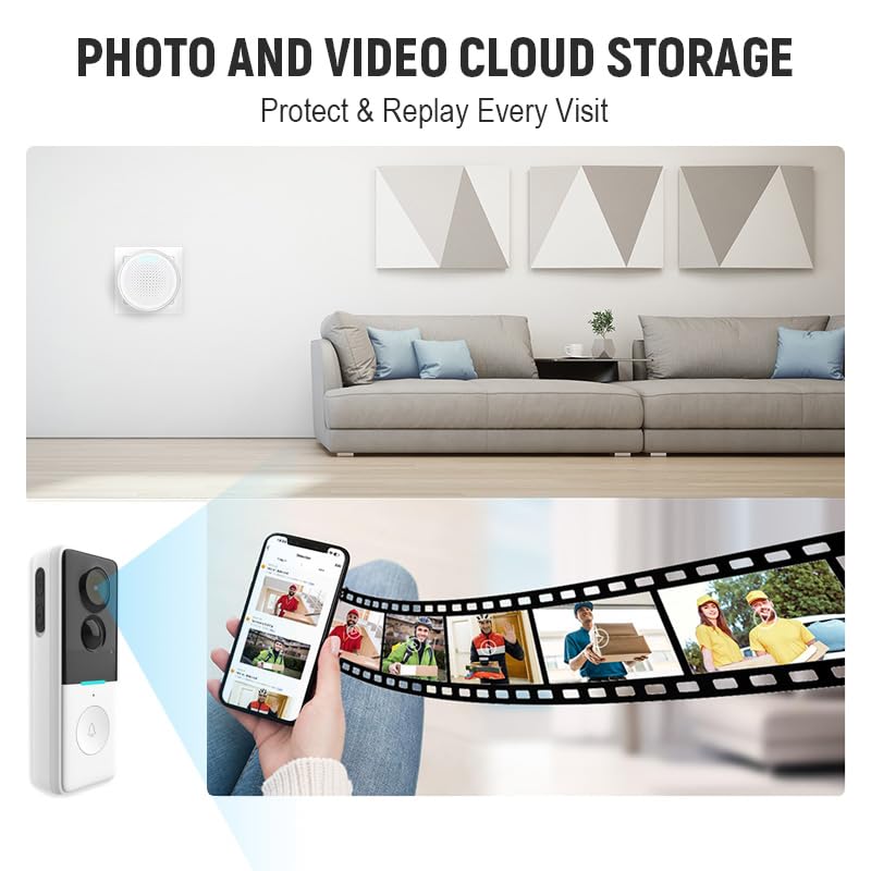 Sonnette visiophone sans fil avec caméra, sonnette vidéo WiFi extérieure étanche IP65 720P avec détection PIR vision nocturne Installation simple Compatible avec Tuya Smart App, 2,4 GHz