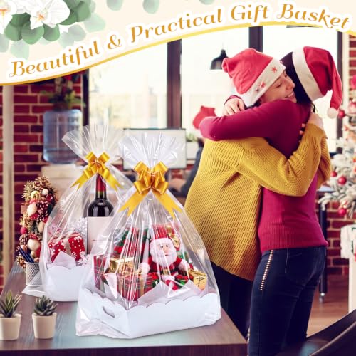 Image of Fuyoooo 8 Pack White Baskets for Gifts Empty to Fill, Sturdy 10 inch x 12 inch Scalloped Edged Empty Gift Basket Kit Bulk with Handles, 8 Wrap Bags, 16 Tissue Paper and 8 Bows for Wedding Party