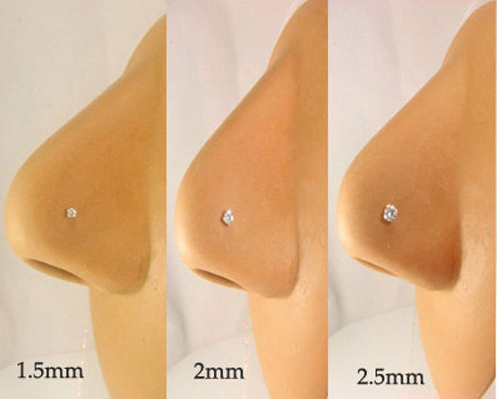 Monster Piercing - Nasenpiercing - Nasen-Stecker/Stab. Gebogen, Press Fit Spirale. 9 Karat Weissgold mit CZ Stein in verschiedenen Größen. Stabstärke: 20G (0,8 mm); Stablänge: 6 mm. Hypoallergen.