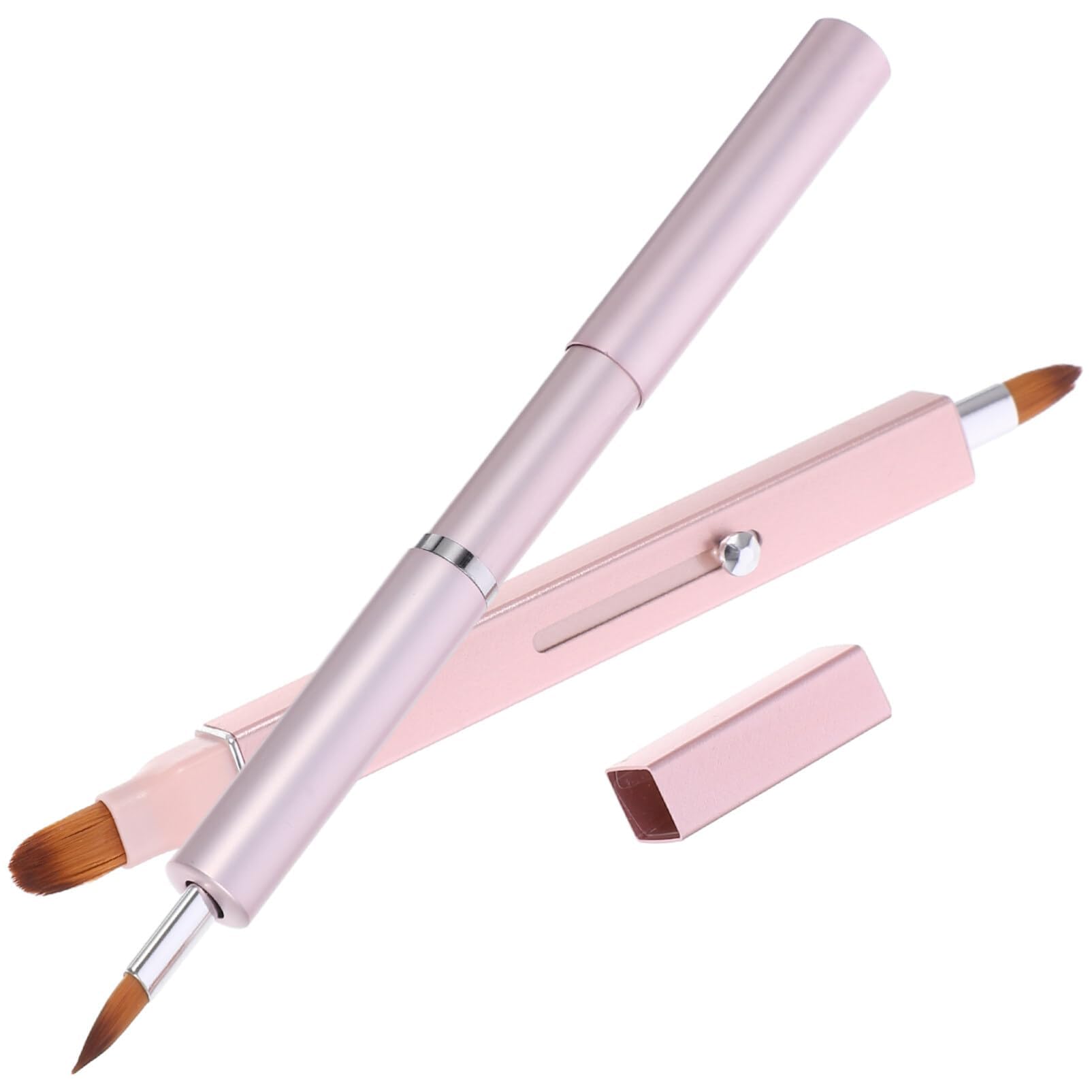 NALACAL 2pcs Retractable Pink Lip Brush, Soft Liner for Lipstick and Gloss, Double-Ended Contours Makeup Brushes for Girls and Women