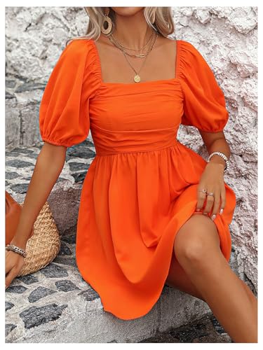 Floerns Women's Puff Short Sleeve Boho Dress Square Neck Summer A Line Dresses3