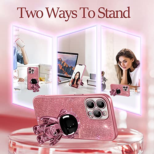 Buleens for iPhone 14 Pro Case Astronaut, Clear Cases for iPhone 14 Pro with Glitter Paper & Spaceman Stand, Women Girls Cute Electroplated Sparkly Space Phone Cover for 14 Pro - image 3