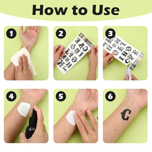 20 Blatt Temporäre Tattoo Buchstaben, Realistische Selbstklebende Fake Tattoos 5 Verschiedene Buchstabenstile Personalisierte Tattoos DIY Namenstattoo, Schwarz Buchstaben Tattoo Aufkleber für Finger