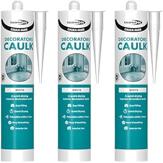 Bond It Caulk-Mate One Hour White Acrylic Decorators 3 Pack (285ml Each) – Quick Dry Flexible Paintable Caulk for Interior Cracks, Skirting Boards & Plasterboard Filling