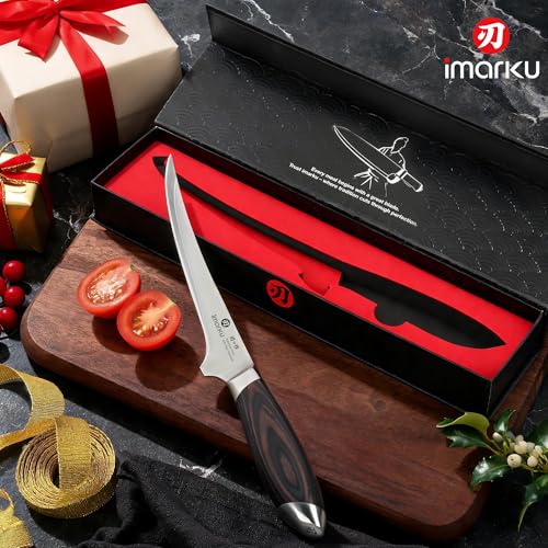Image of imarku 8 Inch Fillet Knife, Razor Sharp Boning Knife with Japanese High Carbon Stainless Steel, Professional Filet Knives for Precision Meat Cutting Deboning Fish Fillting, Ergonomic Pakkawood Handle