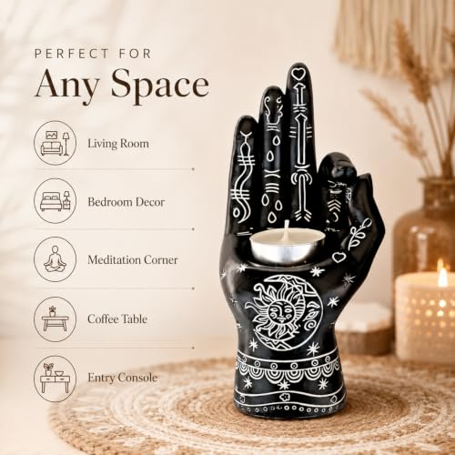 Image of Ekhasa Black Palmistry Hand Resin Incense Stick Holder with Ash Catcher