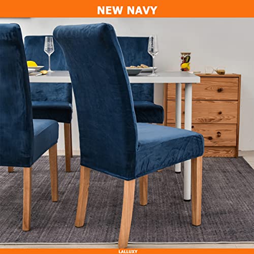Lalluxy Velvet Chair Slipcovers For Dining Room Stretchy Super Soft Parson Chair Seat Covers Chair Protectors For Party Pet Protection (Set Of 4 New Navy) #TOP2