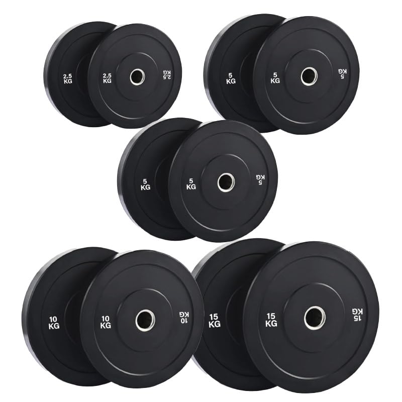Bumper Weight Plates for Olympic Barbells, High-Density Rubber with Steel Core, 1.25kg–25kg Pairs and Sets from 45kg to 250kg, Home Gym Strength Training (75 kg Set)