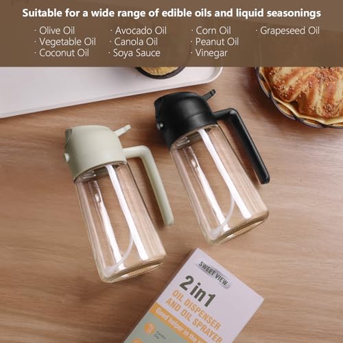 Image of SWEET VIEW Olive Oil Spray Bottle, 470ml 2 In 1 Glass Oil Dispenser /Pour & Sprayr Bottle, Kitchen Accessories, Kitchen Gadgets for Air Fryer, Salad, BBQ(Black) (Yellow)