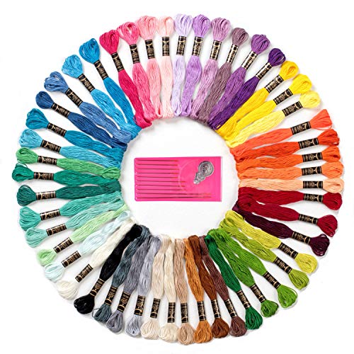 Premium Rainbow Color Embroidery Floss - Cross Stitch Threads - Friendship Bracelets Floss - Crafts Floss - 50Skeins Per Pack and Free Set of Embroidery Needles