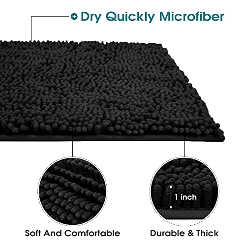 Homeideas Absorbent Dog Rug, Door Mat For Dog & Cat, Microfiber Chenille Dog Mat For Paws, Non Slip Indoor Door Rug, Soft, Pet Rug For Crate, Machine Washable Quick Drying Entry Rug, Black, 24"X36" #TOP3
