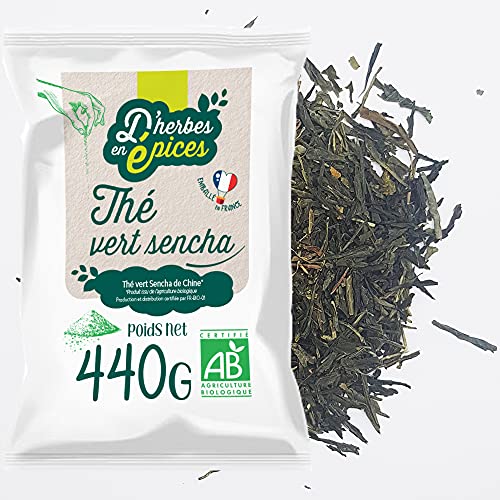 D'HERBES EN EPICES | Hojas enteras de té verde Sencha | 440 g | Té verde a granel de China | Orgánico certificado y…