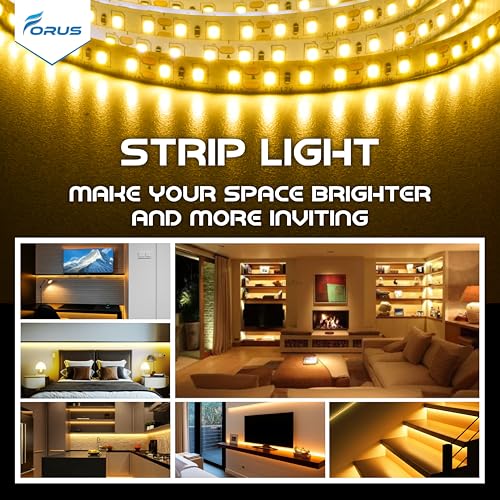 Image of Forus 5 Meter (16.4 ft) Warm White LED Strip Light, Flexible LED Profile Tape with 600 LEDs, 12V DC Adapter for False Ceiling, Kitchen, Cove, Mirror, Cabinet, Mandir & Indoor Room Decor (1 Pc)