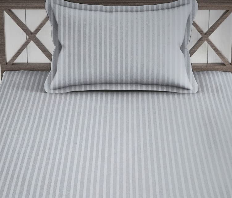 Image of Trance Home Linen 100% Cotton 72x36 inch Single Fitted 200TC Satin Stripe Elastic Fitted Bedsheet | Single Bed Size Daily use Fitted Bedspread with 1 Pillow Covers (72 inchx36 inch | 6x3 feet,Silver Grey)
