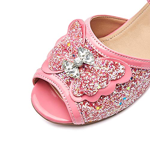 DKZSYIM Toddler Little Big Kid Girls Sparkle Party Wedding Low Heels Princess Dress Sandals,Model KM2554