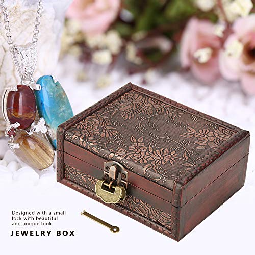 Hztyyier Wooden Box With Lock And Key Vintage Wooden Storage Box Antique Old Decorative Storage Organizer Jewelry Treasure Box Organizer With Metal Lock For Woman Gifts, 13.3*10*5.4Cm #TOP5