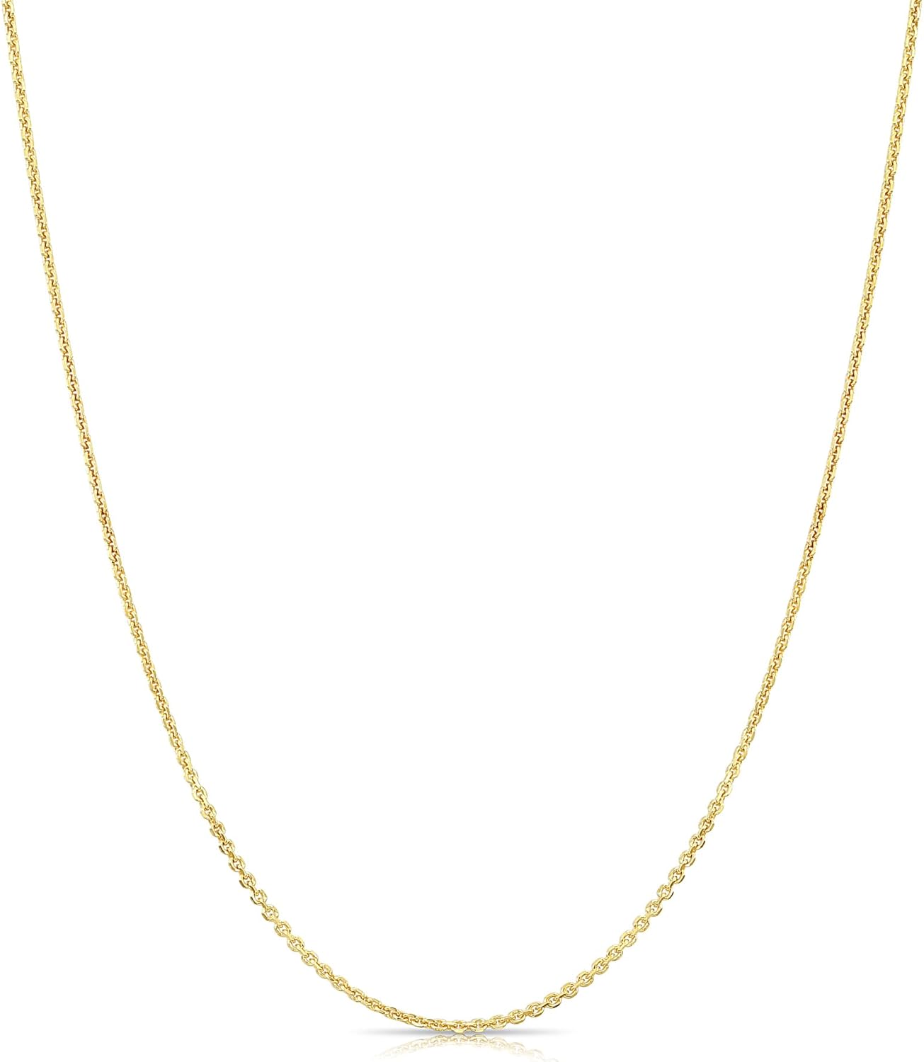 TILO JEWELRY 14k Solid Gold Diamond-Cut Cable Chain Necklace, Thin and Dainty Cable Chain 0.9mm Thick