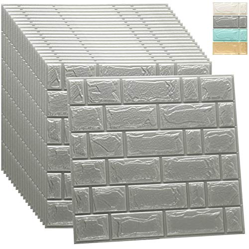 WADILE 3D Brick Peel and Stick Wallpaper 20 Pcs, 3D Brick Wall Panels Self Adhesive, Waterproof PE Foam Paintable,for Bedroom/Living Room/Kitchen/TV Wall and Home Decoration