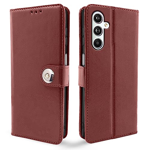 Image of Pikkme Samsung Galaxy F54 / M54 5G Flip Cover Leather Finish | Inside TPU with Card Pockets | Wallet Stand and Shock Proof | Complete Protection Button Flip Case (Brown)