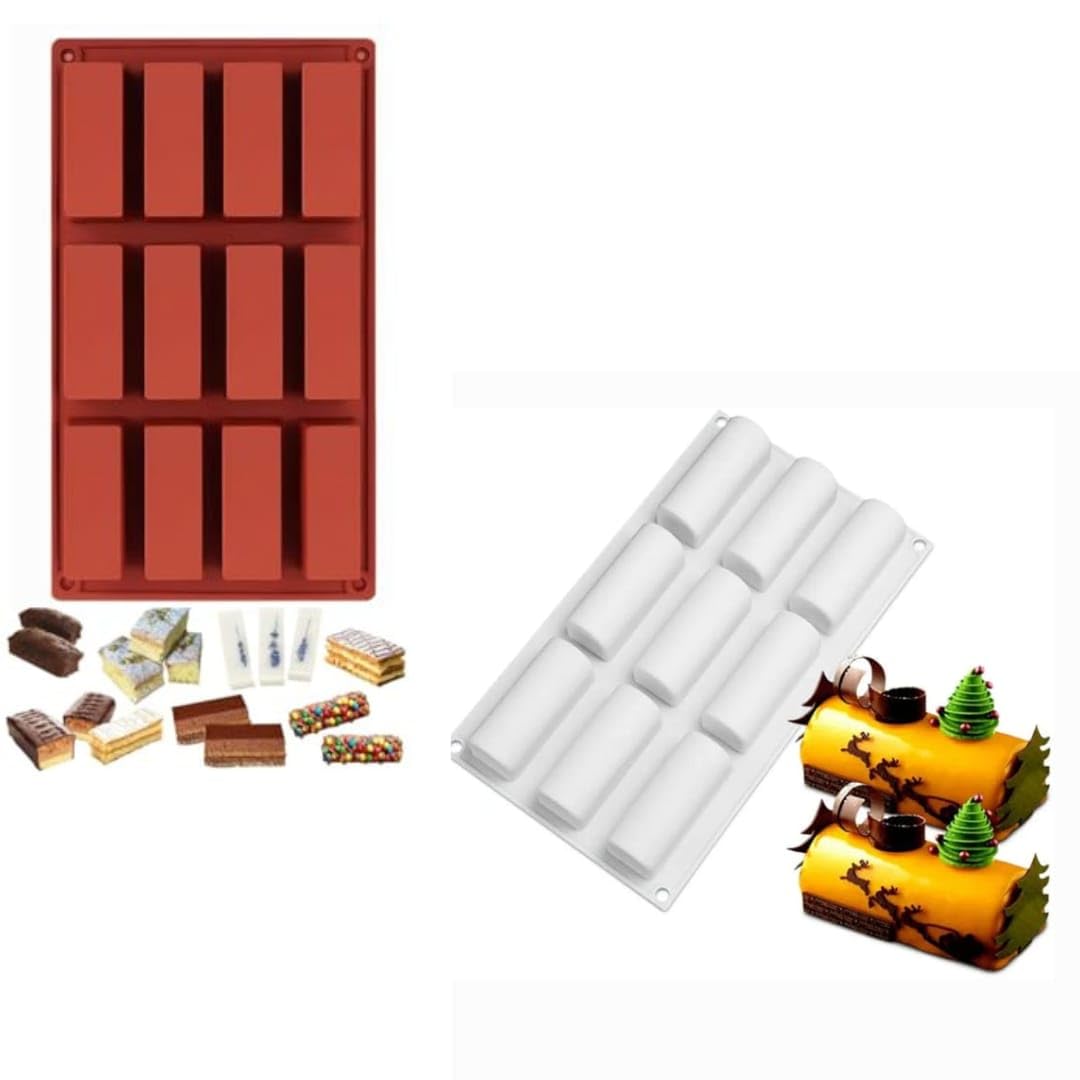 HUSAINI MART | 12 Cavity Granola bar Silicone Mould & 9 Cavity Silicone Mold for Baking Mousse Cake |Candy Mold Choclate Cookie macroon Brownie Pudding Jello Muffin Cupcake Oreo Dessert