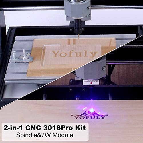 3018 Pro CNC Wood Router Kit with 7W Module, Yofuly GRBL Control 3 Axis DIY CNC Machine, Wood Acrylic PCB Carving Milling Engraving Machine with Offline Controller(7000mW)