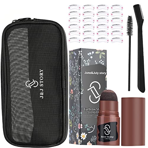 eyebrow stamp stencil kit,Multifunction,24 eyebrow shapes,eyebrow razor,makeup bag&travel bag (Black Brown)