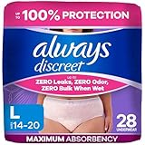 Always Discreet Adult Diapers for Women, Incontinence Underwear, Postpartum Essentials, Disposable Briefs, Max Absorbency, Bladder Leak Protection, Large, 28ct