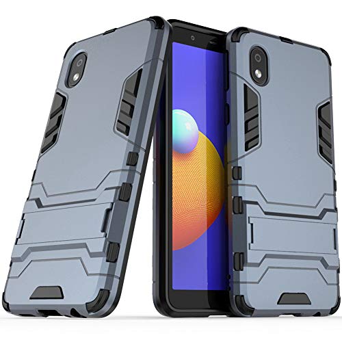 DWaybox Estuche para teléfono móvil para Samsung Galaxy A01 Core 2in1 Armadura de Doble Capa Cubierta Trasera Resistente a Prueba de Golpes con Soporte -Azul Oscuro