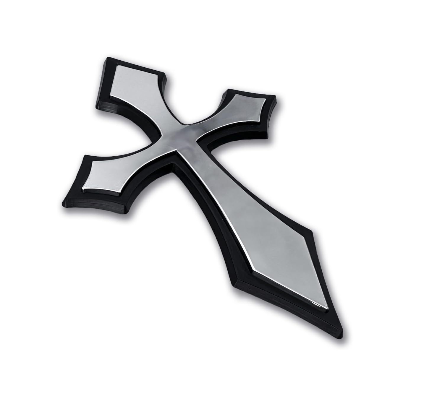 Christian Cross szpiczasty plastikowy chromowany emblemat do samochodów, ciężarówek i wszystkich samochodów, uniwersalne dopasowanie 9,7 cm x 6,9 cm, odporne na warunki atmosferyczne