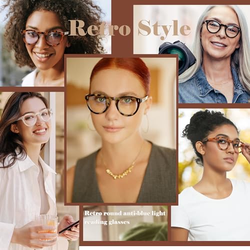 Image of EASY READ Retro Round Blue Light Blocking Reading Glasses for Women,Anti UV Readers for Women with Spring Hinge