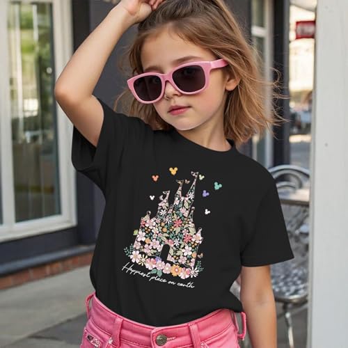 Image of Floral Castle Shirts for Girls Graphic Cute Tshirt Kids Toddler Flower Holiday Shirt Vacation Trip Tee Tops