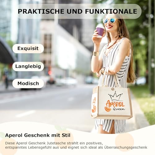 Oizemori Aperol Geschenk Tasche, Jutetasche Für Frauen Mit Aperol Design, stilvolle Idee für Freund und Partner, Paare und Pärchen als liebevolles Accessoire mit gemeinsamen Momenten
