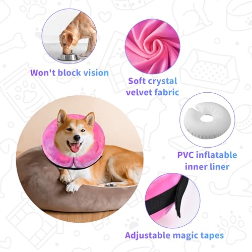 Image of Dog Cone, Y-blue Cone Collar Inflatable Dog Neck Collar Recovery E-Collar Alternative, Cat Donut Collar After Surgery for Dogs and Cats(Rose Purple, M)