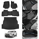 Jiooy トヨタ RAV4 フロアマット 防水 4点セット 新型RAV4 XA50型 ラゲッジマット 滑り止め 3D立体カーマット TPE素材 トランクマット 縁高 ラゲージトレイ 耐汚れ 車種専用 (トヨタ RAV4 XA50型 2019.4-現行, ブラック)