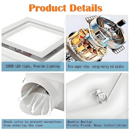 JOANAJO Bathroom Exhaust Fan with LED Light Ceiling Mount Ventilation Fan 120 CFM,Voltage 110V,4 Inch Duct Quiet Bathroom Ventilation Exhaust Fan for Shower/Restroom/Office - Thumbnail 3