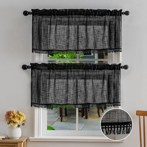 Beda Home Tassel Linen Textured Swag Valances for Farmhouses’ Kitchen;