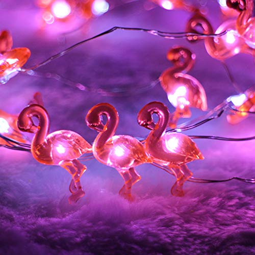 ER CHEN Newest 40 LED Flamingo,10Ft Long Indoor&Outdoor Waterproof Battery Operated Silver Wire String Lights with Remote&Timer