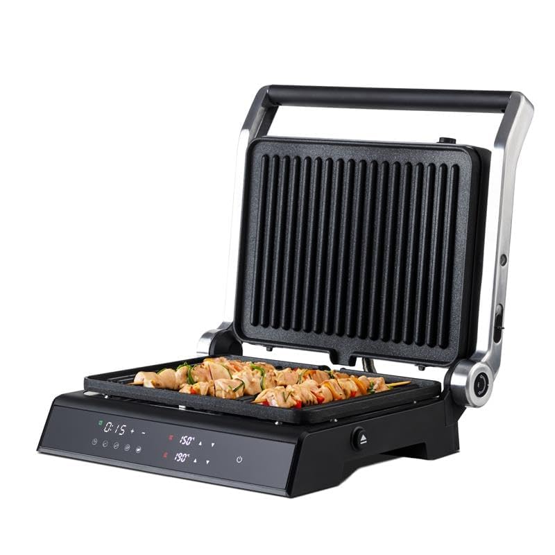 Mellerware - Parrilla Eléctrica Hotty! 2000W | Menús Programables| Placas Extraíbles con Temperatura Independiente 90-230ºC | Temporizador | Apertura 180º | Antiadherente sin PFOA | Negro