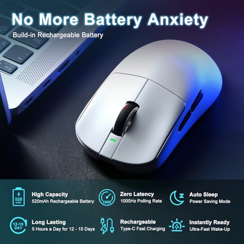 Image of R1 SE+ Wireless Gaming Mouse, 18000 DPI, High-Precision PAW3395SE Sensor,55g Lightweight,Three Connection Modes Mouse, Programmable Ergonomic Mouse Suitable for Laptops /PC /Mac (White) | High-Precision PAW3395 SE Sensor,55G Lightweight, 2.4G /BT5.0 /USB-C , Programmable Ergonomic Mice Suitable for Laptops /PC /Mac