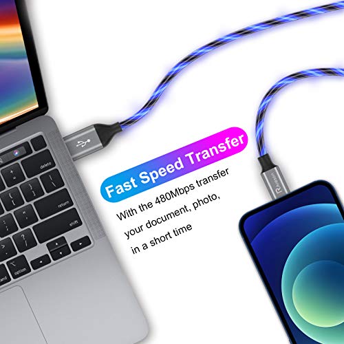 Image of Light up iPhone Charger Cord, LED Lightning Cables 1 Pack | Apple MFi Certified | USB Fast Charging Cord for Apple iPhone 13 12 11 Pro Max XR XS X /8Plus /7Plus /6Plus /5s /5c /iPad More (Blue, 6ft)