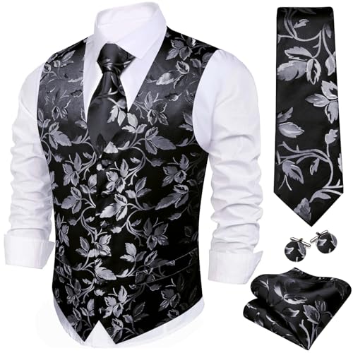 Image of Barry.Wang Formal Men Flower Vest Paisley Jacquard Silk Ties Suit Waistcoat Set Wedding 5PCS