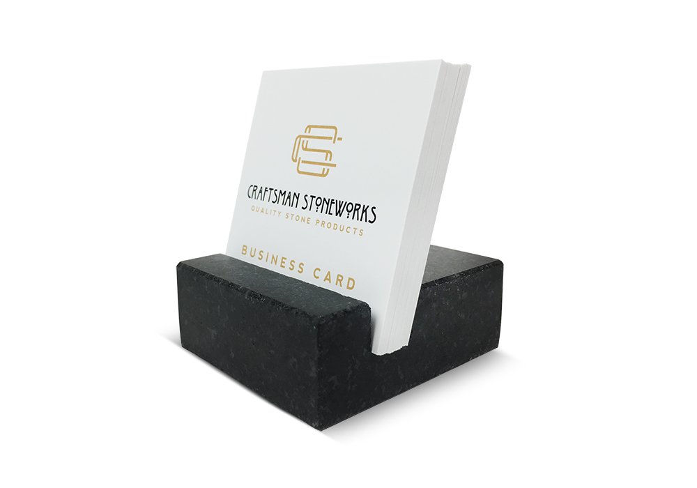 Elegant Square Business Card Holder for Desk - Crafted from Premium Black Absolute Granite for a Sophisticated Office Display