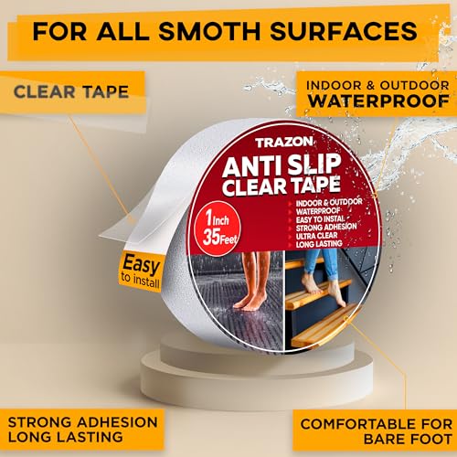 Image of Grip Tape - Heavy Duty Anti Slip Tape Clear Outdoor /Indoor 1In*35Ft, Non Slip Roll /Stickers Easy to Cut Waterproof for Bathtub, Shower Floor, Pool, Stairs Safety Non Skid, Comfortable for Bare Foot
